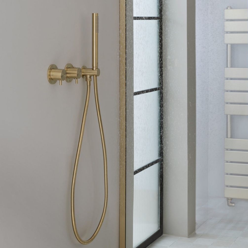 Product Lifestyle image of the JTP Vos Brushed Brass Concealed 2 Outlet Shower Valve & Handset